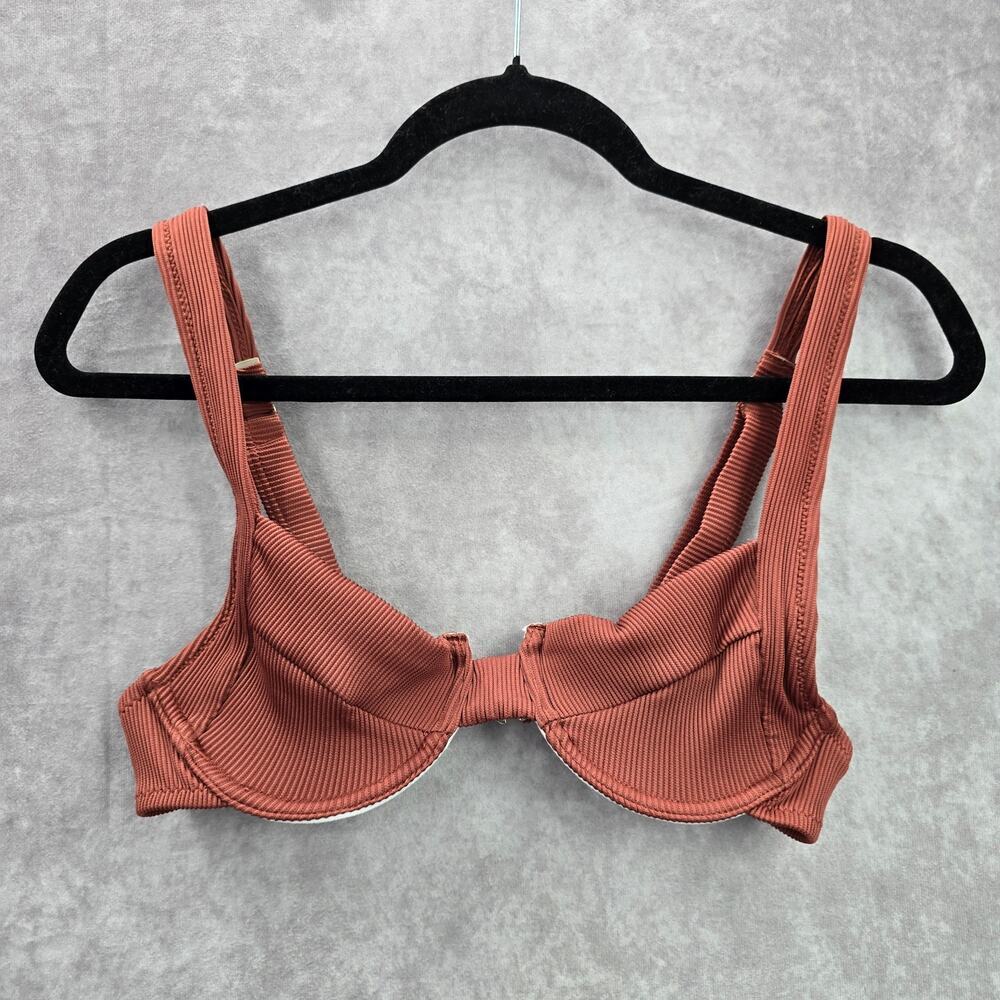 Brown Wired Adjustable Ribbed Bikini Top Beach Vacation Resort Swimwear Medium